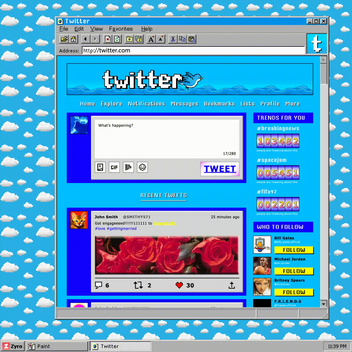 редизайн Twitter в стиле 90-х 