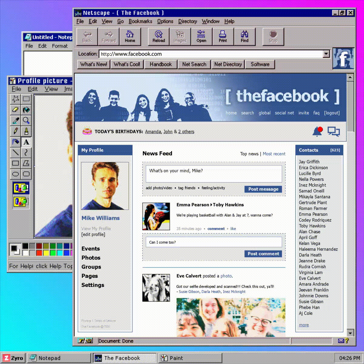 Facebook в стиле 90-х от Zyro
