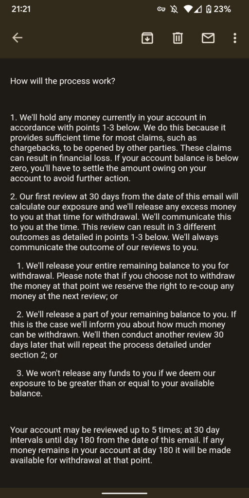 Скриншот письма, который рассылает пользователям PayPal после обращения по поводу блокировки счета