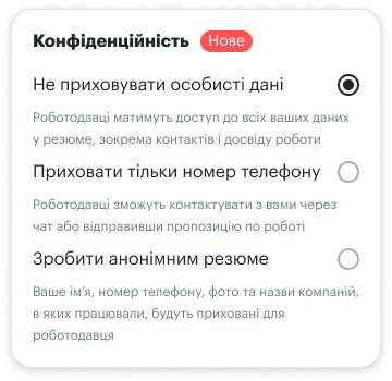 Функції конфіденційності на robota.ua
