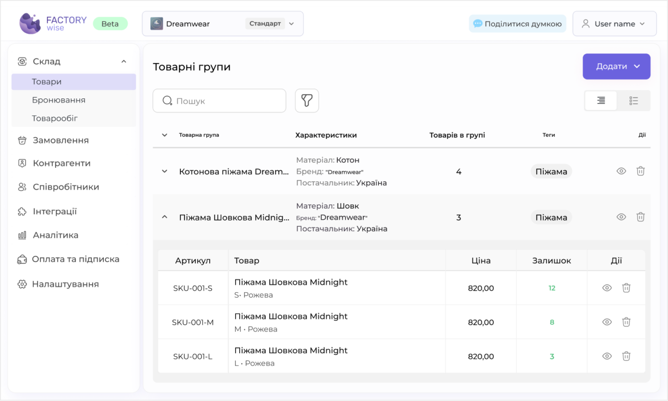 Скрини з автоматизованої системи продажів FactoryWise