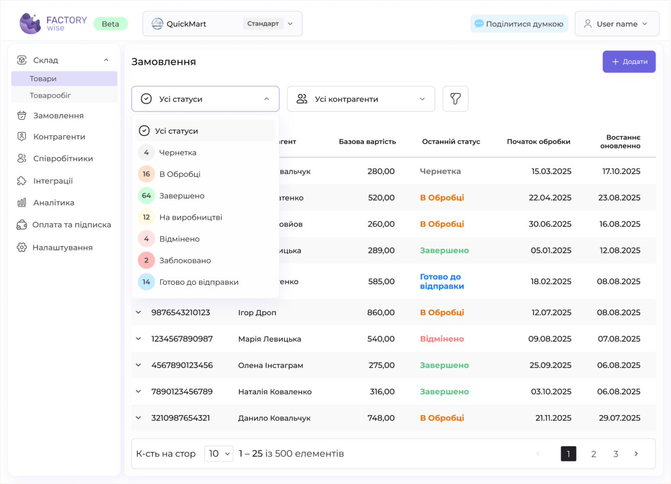 Скрини з автоматизованої системи продажів FactoryWise